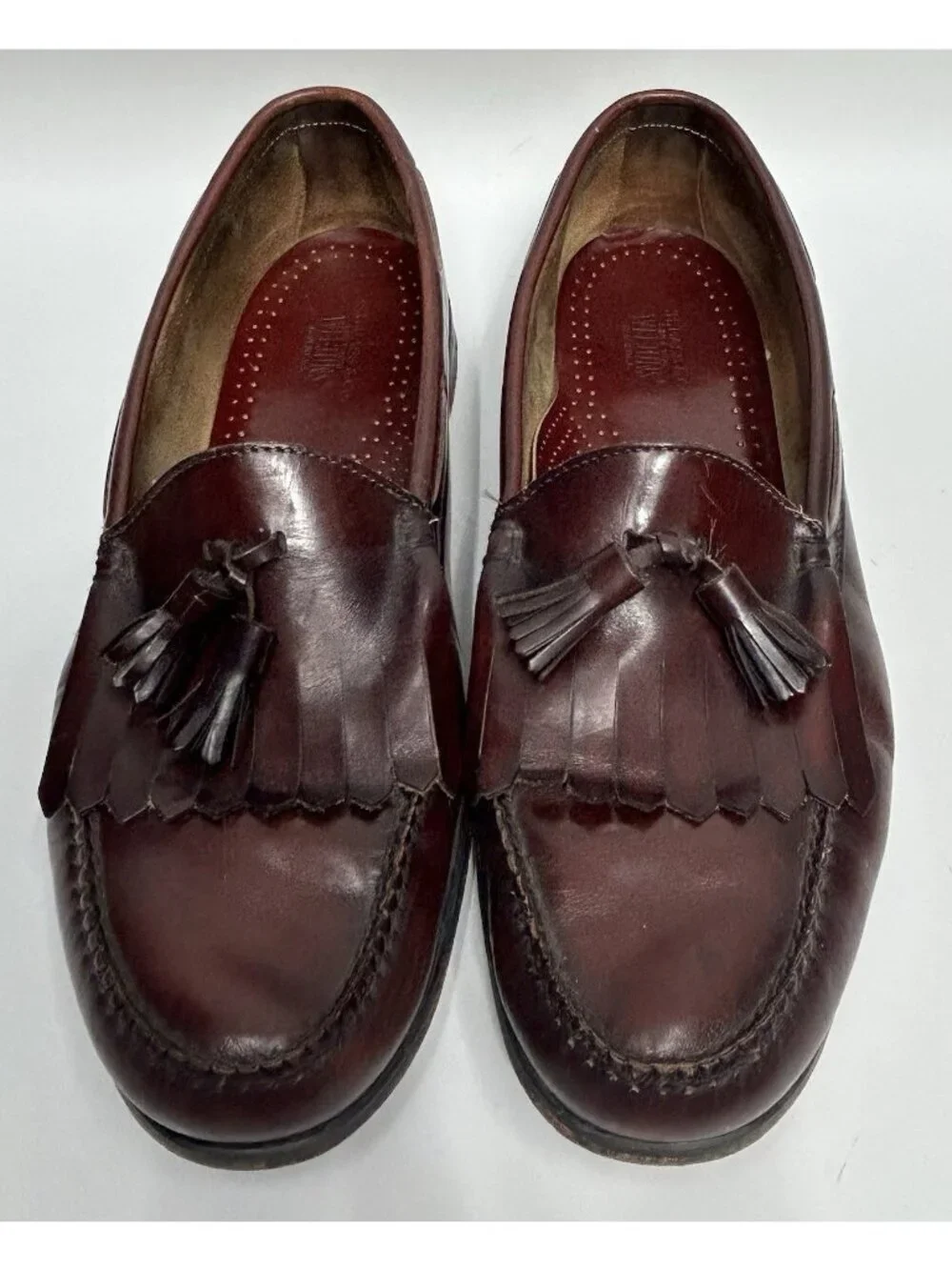 Bass & Co Weejuns 14 Classic BURGUNDY Layton Leather Kiltie Tassel Loafers Shoes